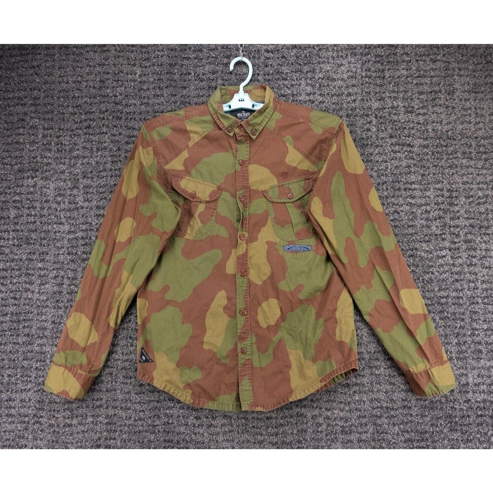10 Deep Shirt Mens Large Medium Fit Green Brown Camo Long Sleeve Army Outdoor